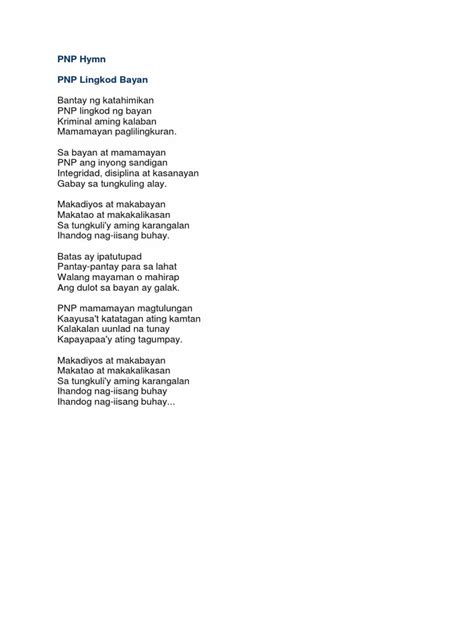 pnp hymn lyrics|PNP Hymn .